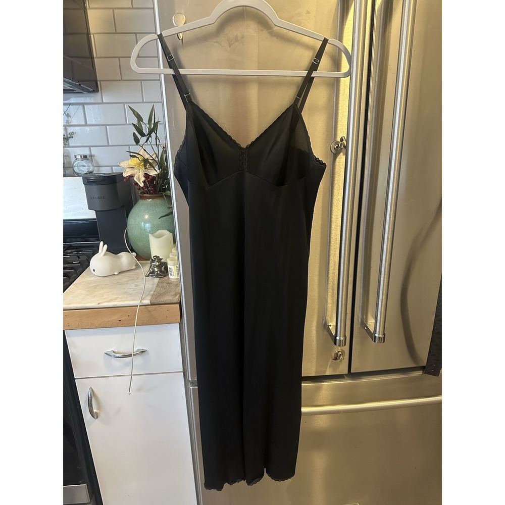 Vintage Vanity Fair 34TT Black Lace Trim Slip Dress Adj Strap Mini Fairycore
